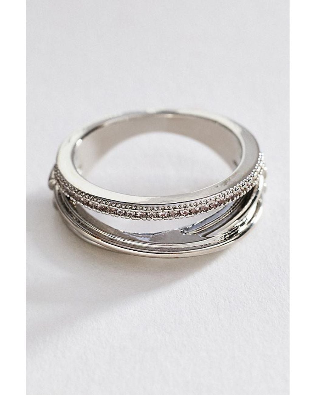 Anthropologie Gray Stacked Crystal Ring
