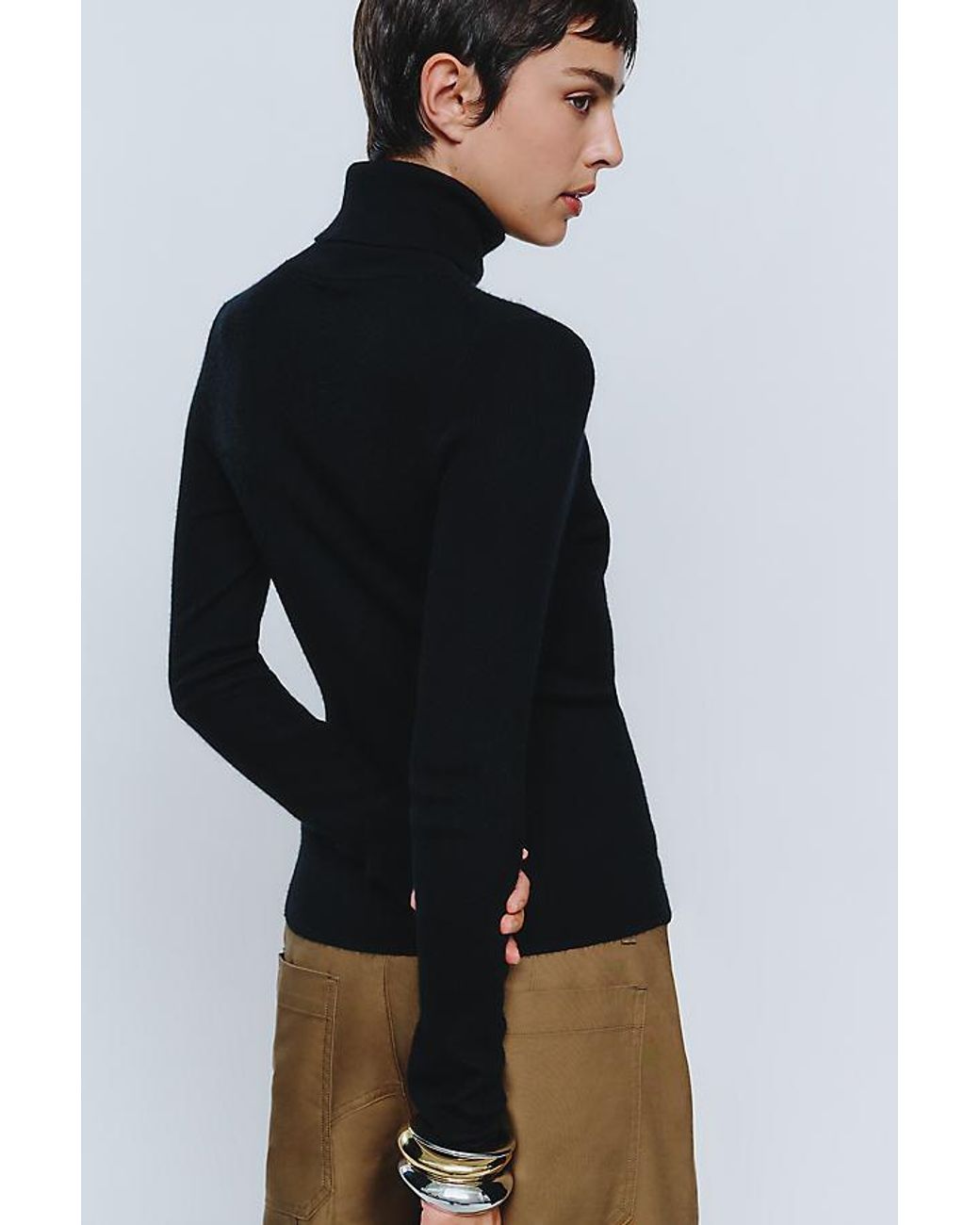 Maeve Black 100% Cashmere Ribbed Turtleneck Top