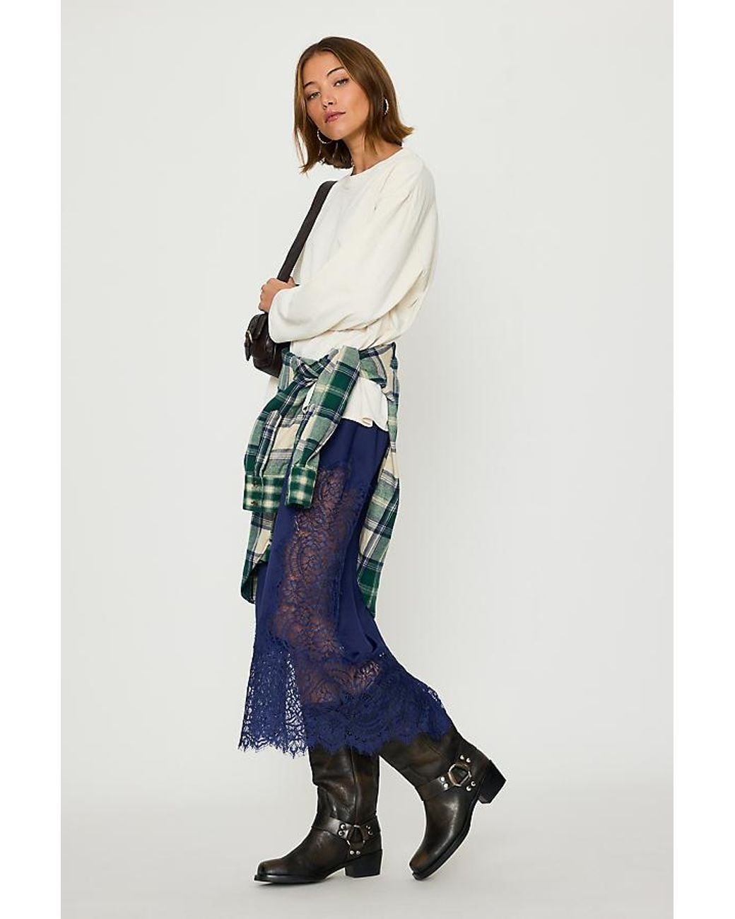 Bl-nk Blue Millie Lace-Trim Midi Skirt
