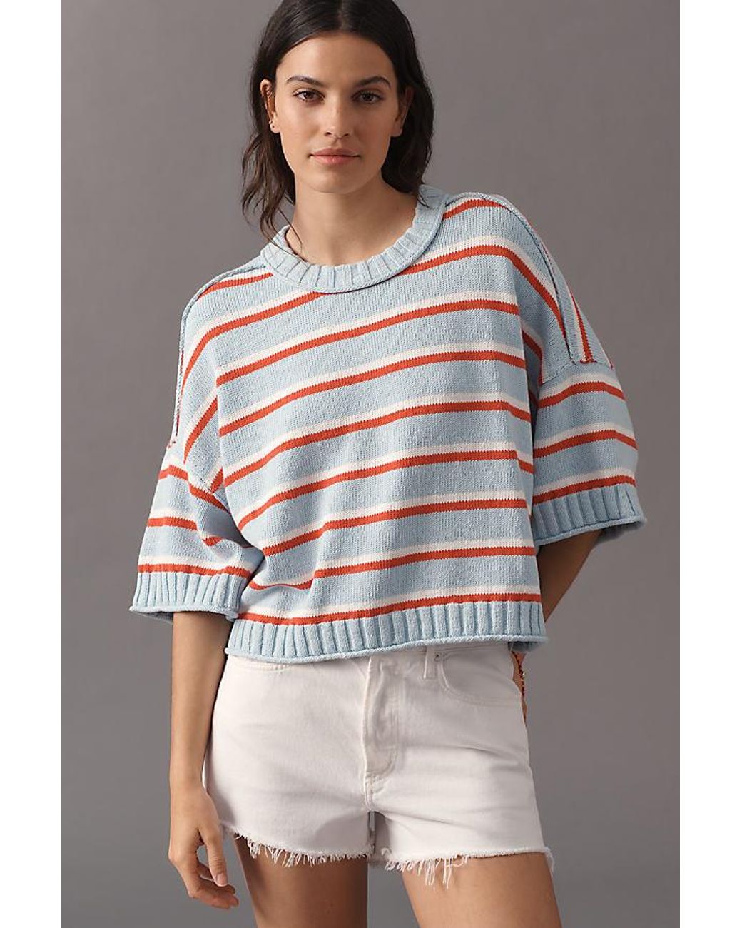By Anthropologie Red The Goldie Cotton Crew Neck Jumper