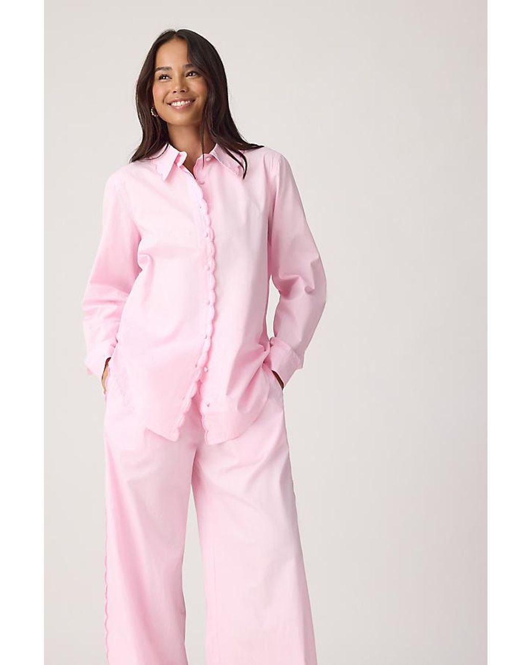It's 9pm Pink Ariel Long Scallop Pyjama Set