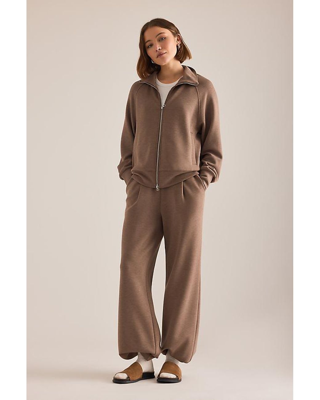 Varley Brown Tyde Zip Sweatshirt