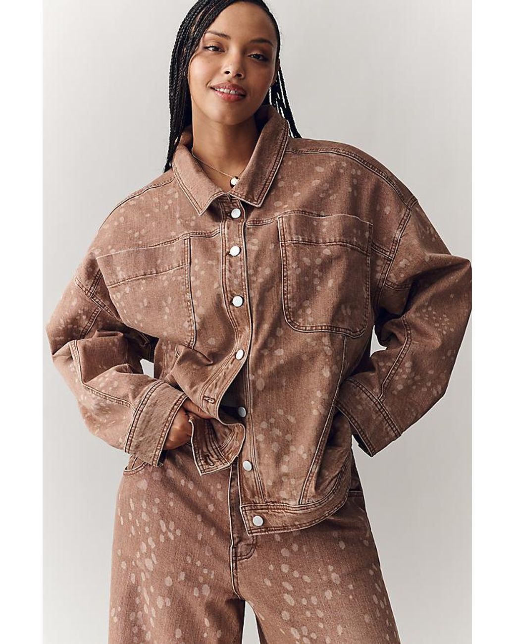 Pilcro Brown Deer Print Denim Jacket