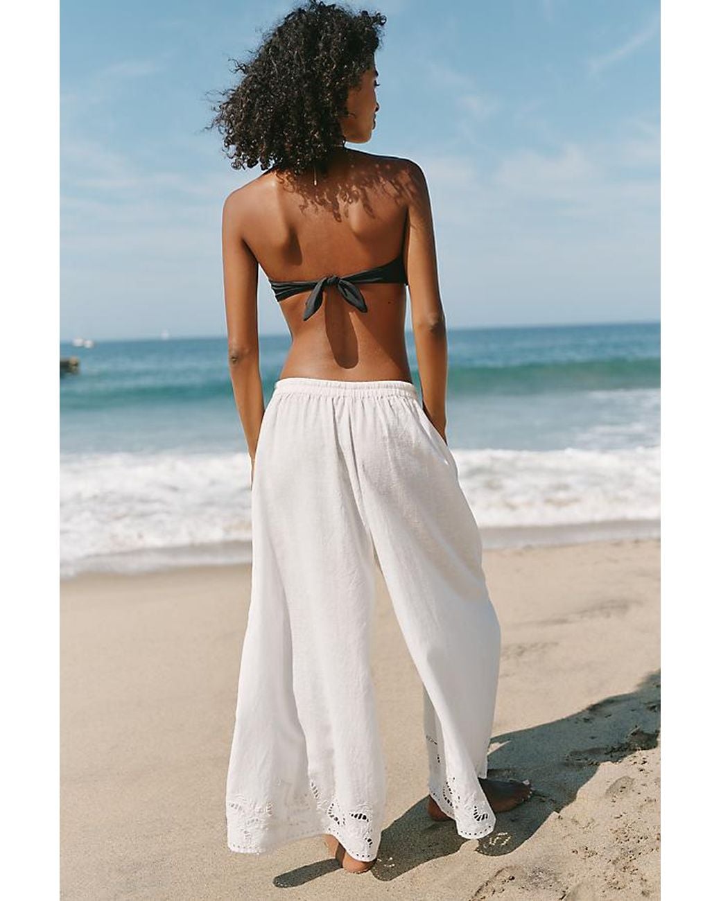 Celandine White Cutout Linen-Blend Trousers