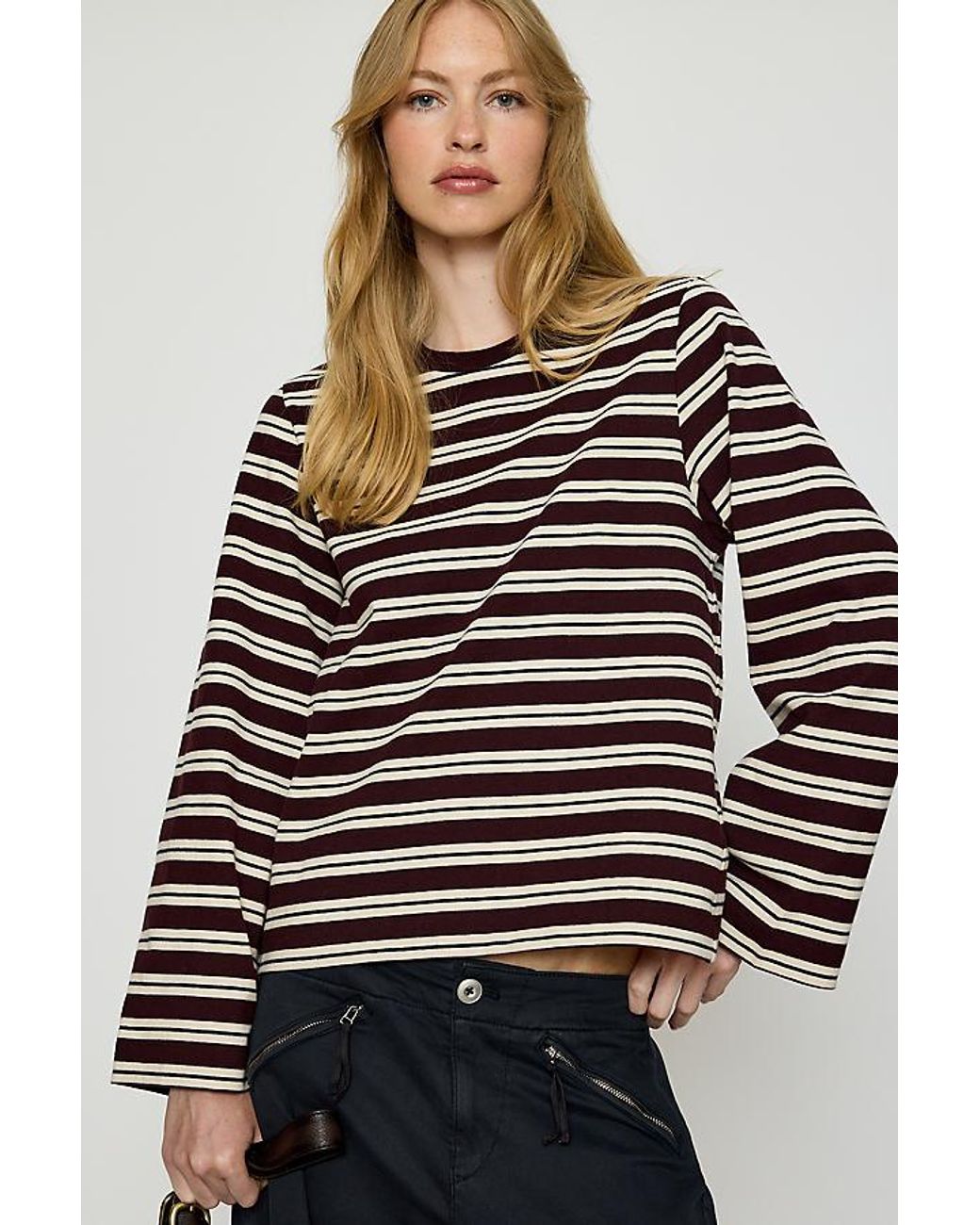 Barbour Gray Maplewood Stripe 100% Cotton Long-Sleeve Top