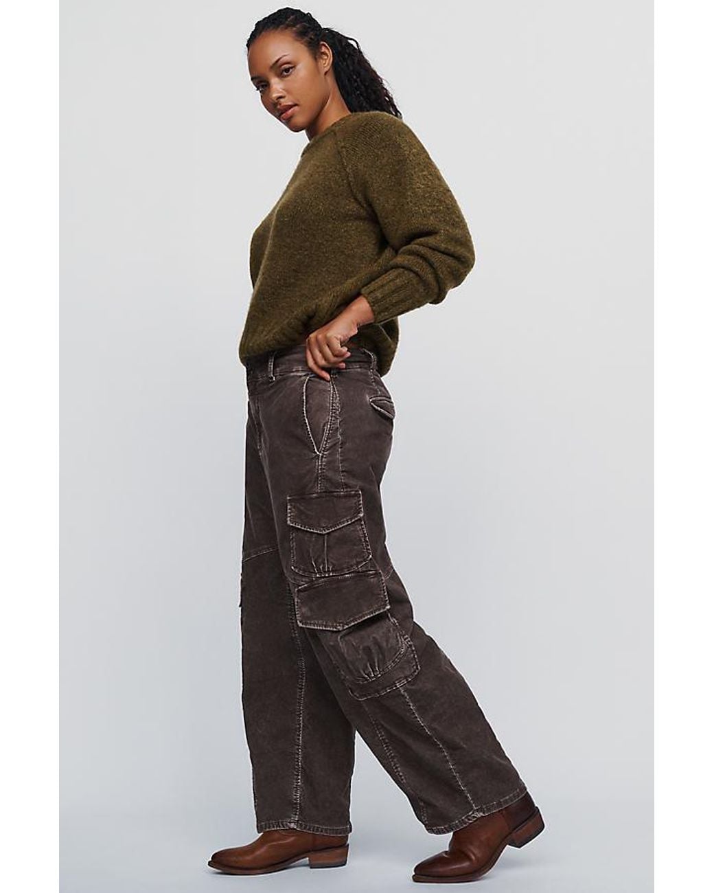 Pilcro Brown Aero Corduroy Wide-Leg Cargo Pants By