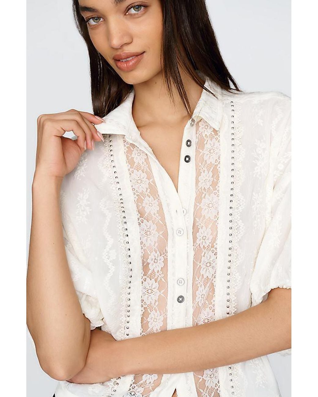 Pilcro White Quincy Lace Embroidered Blouse By