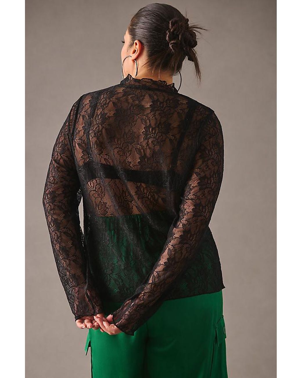 By Anthropologie Black Lace Layering Turtleneck Top
