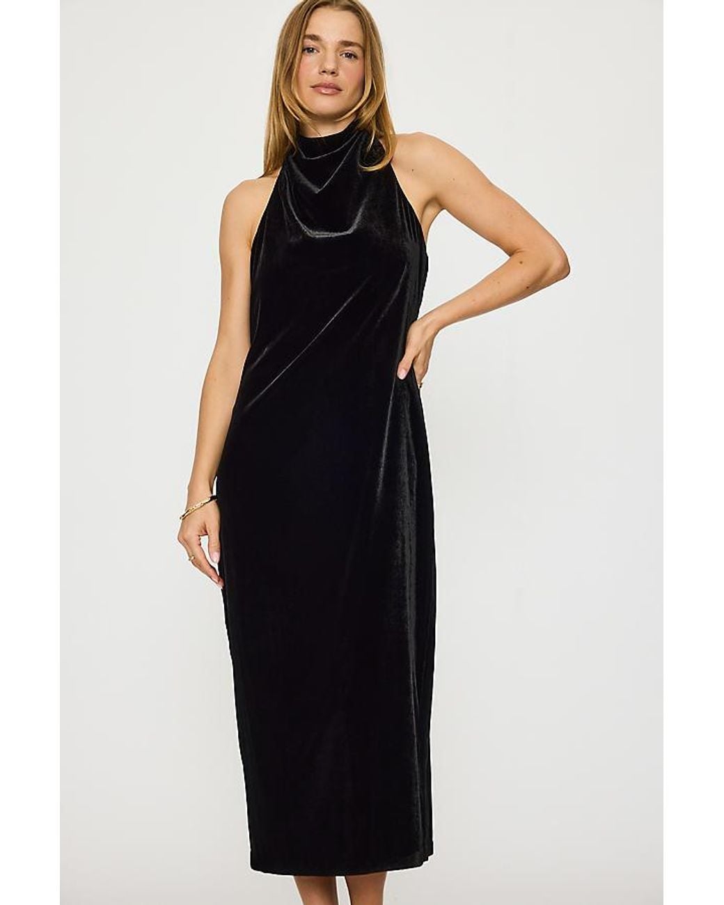 By Anthropologie Black Tallulah Velvet Halter Midi Dress