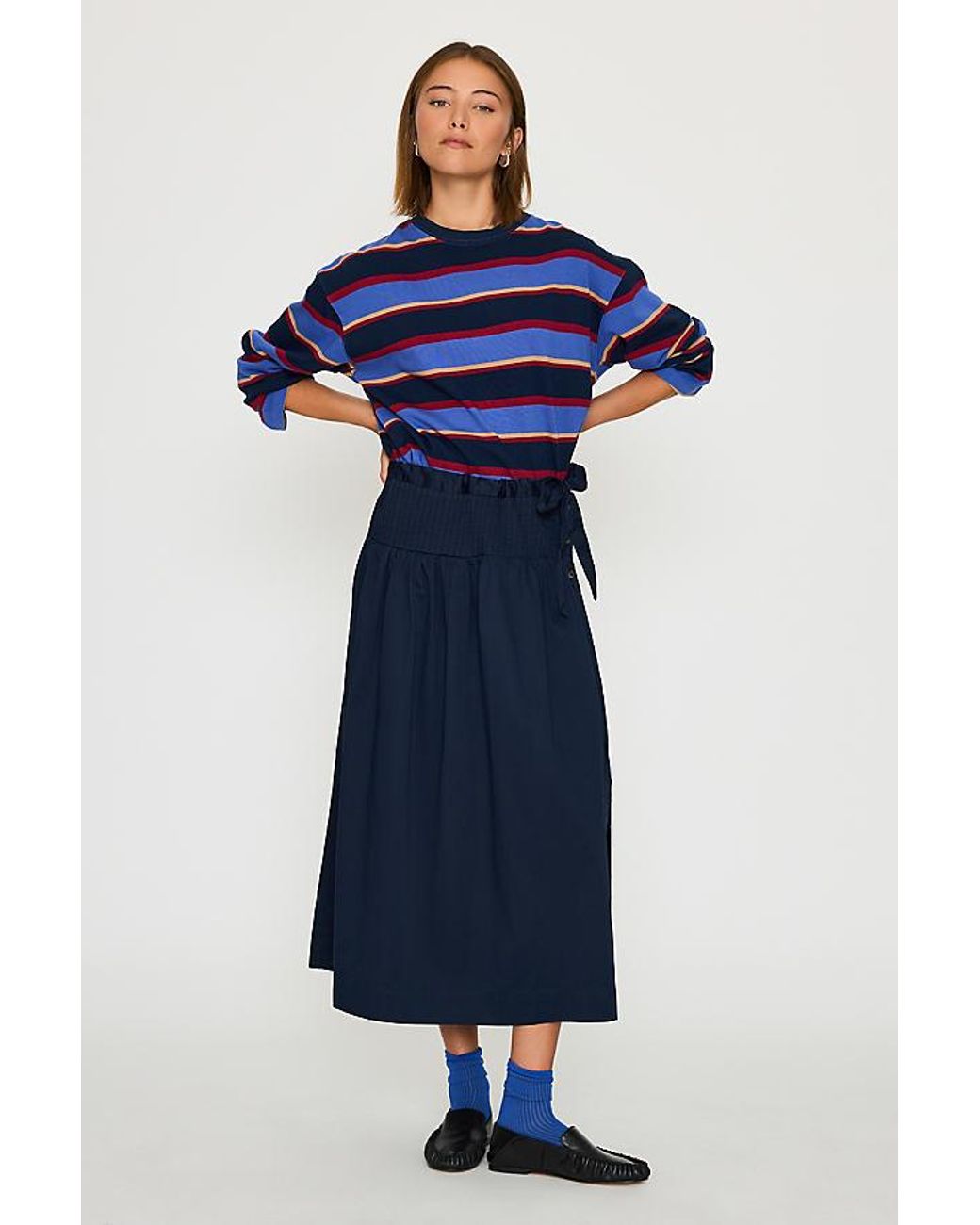 Damson Madder Blue Josie Pleated Midi Skirt