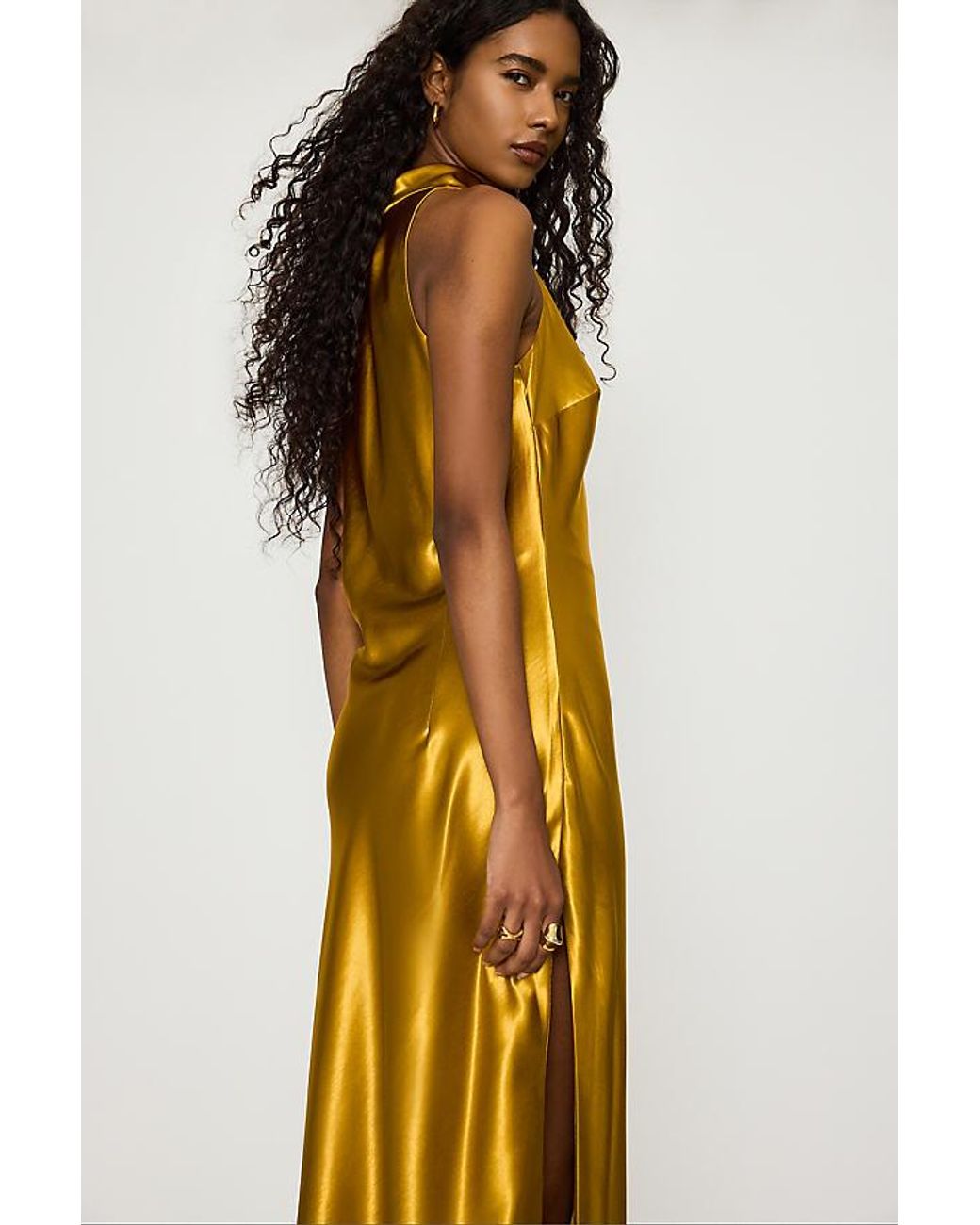 Bardot Metallic Thea High-Neck Satin Maxi Dress
