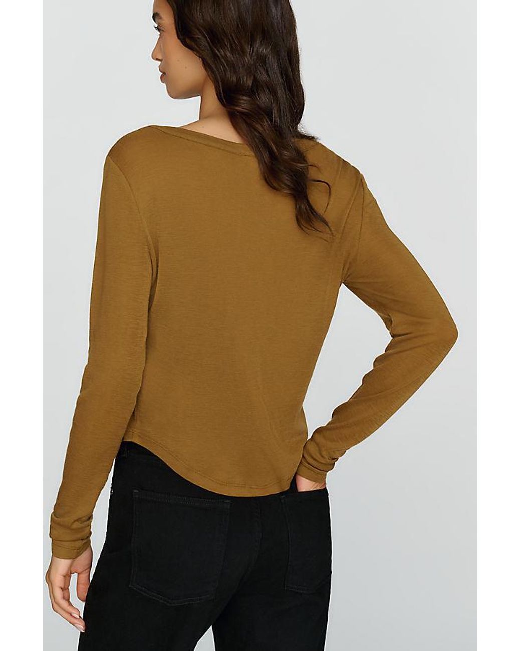 Pilcro Brown Andie 100% Wool Tissue Weight Henley Top