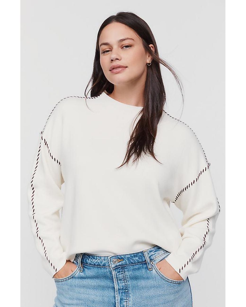 Maeve White Carys Mock-Neck Jumper
