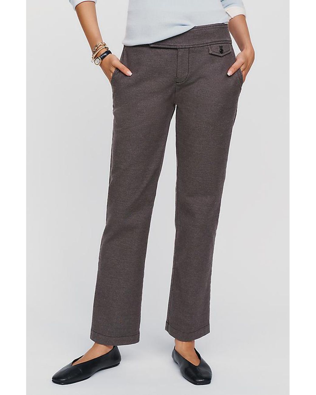 By Anthropologie Gray Brushed Cotton-Blend Slim Trousers