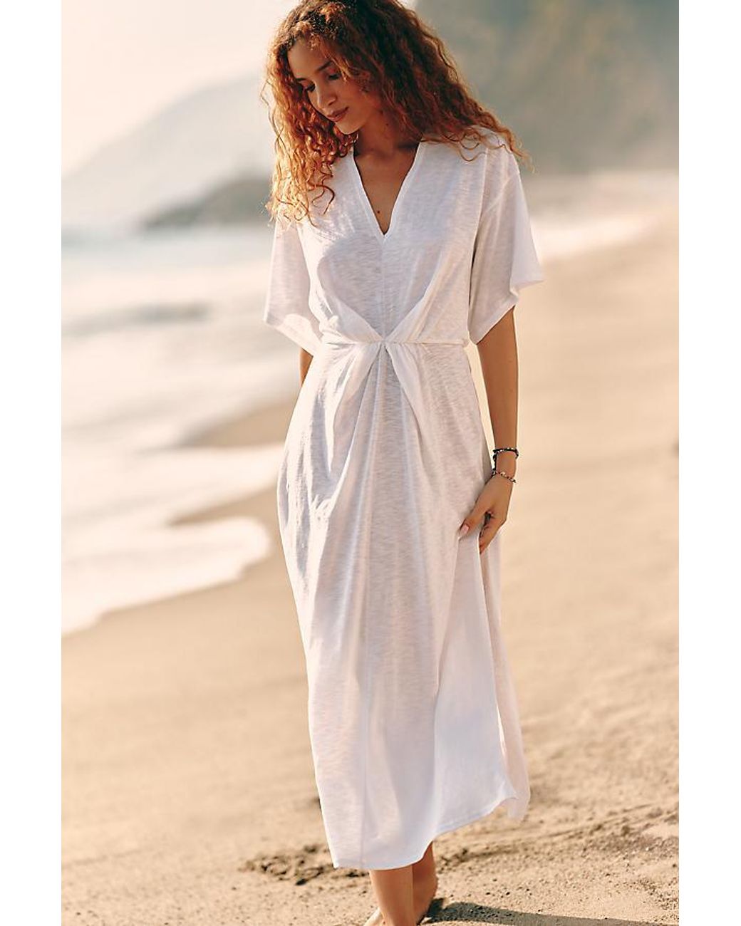 Celandine White Long-Sleeve Ruched Maxi Dress