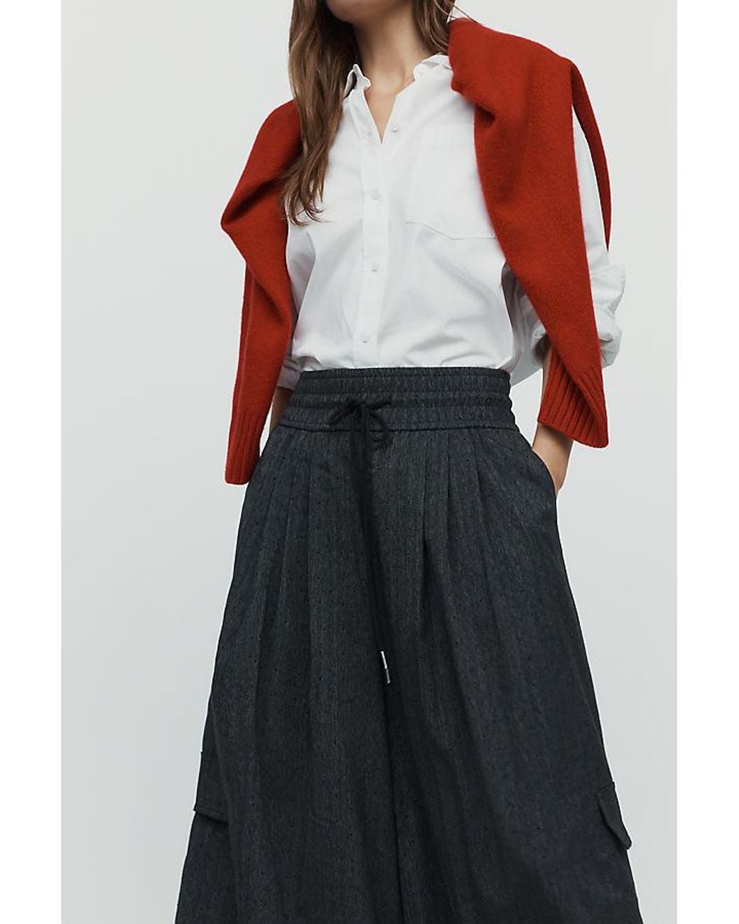 Maeve Blue Sparkled Herringbone Wide-Leg Cargo Trousers