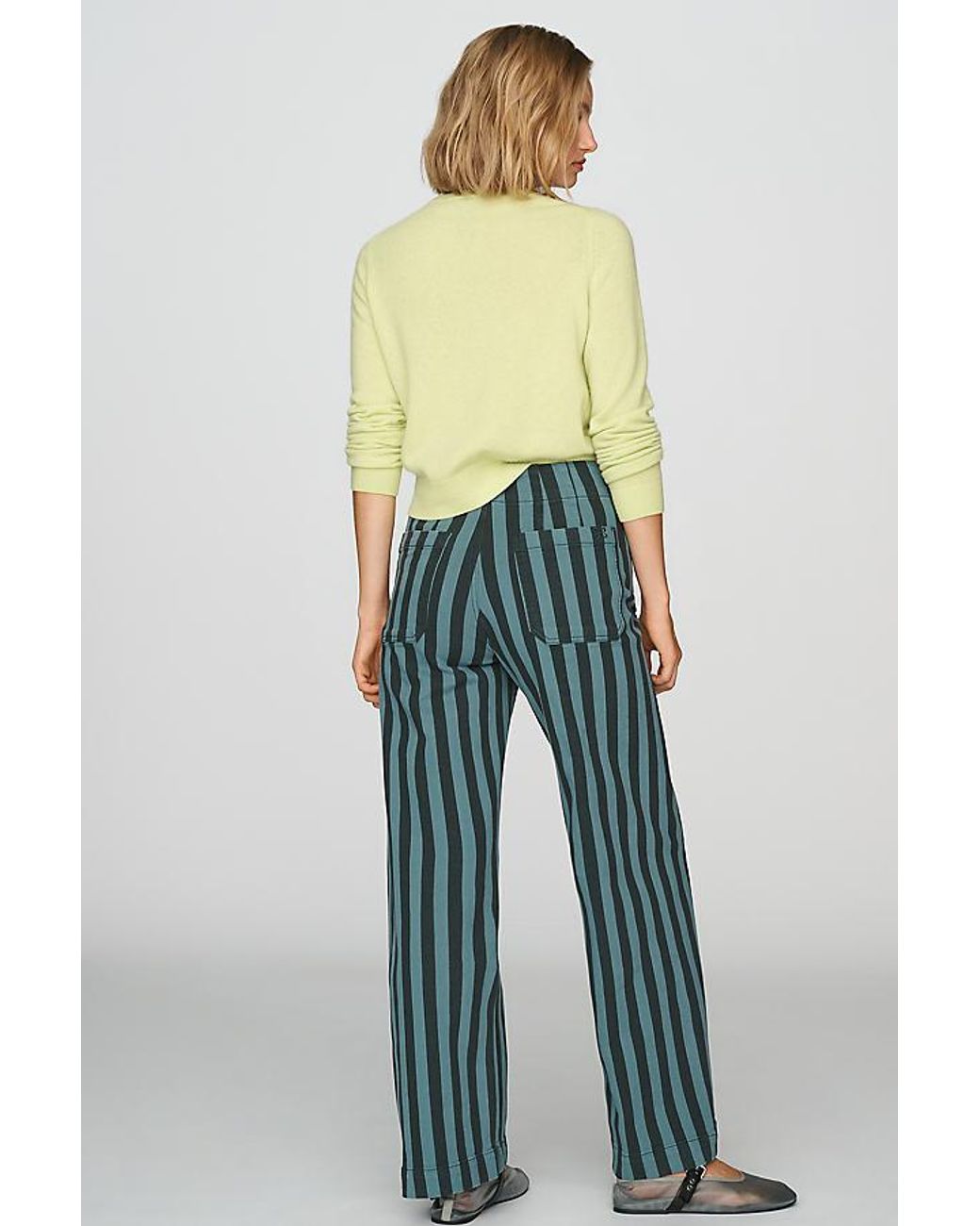 Maeve Blue The Colette Striped Full-Length Wide-Leg Trousers By