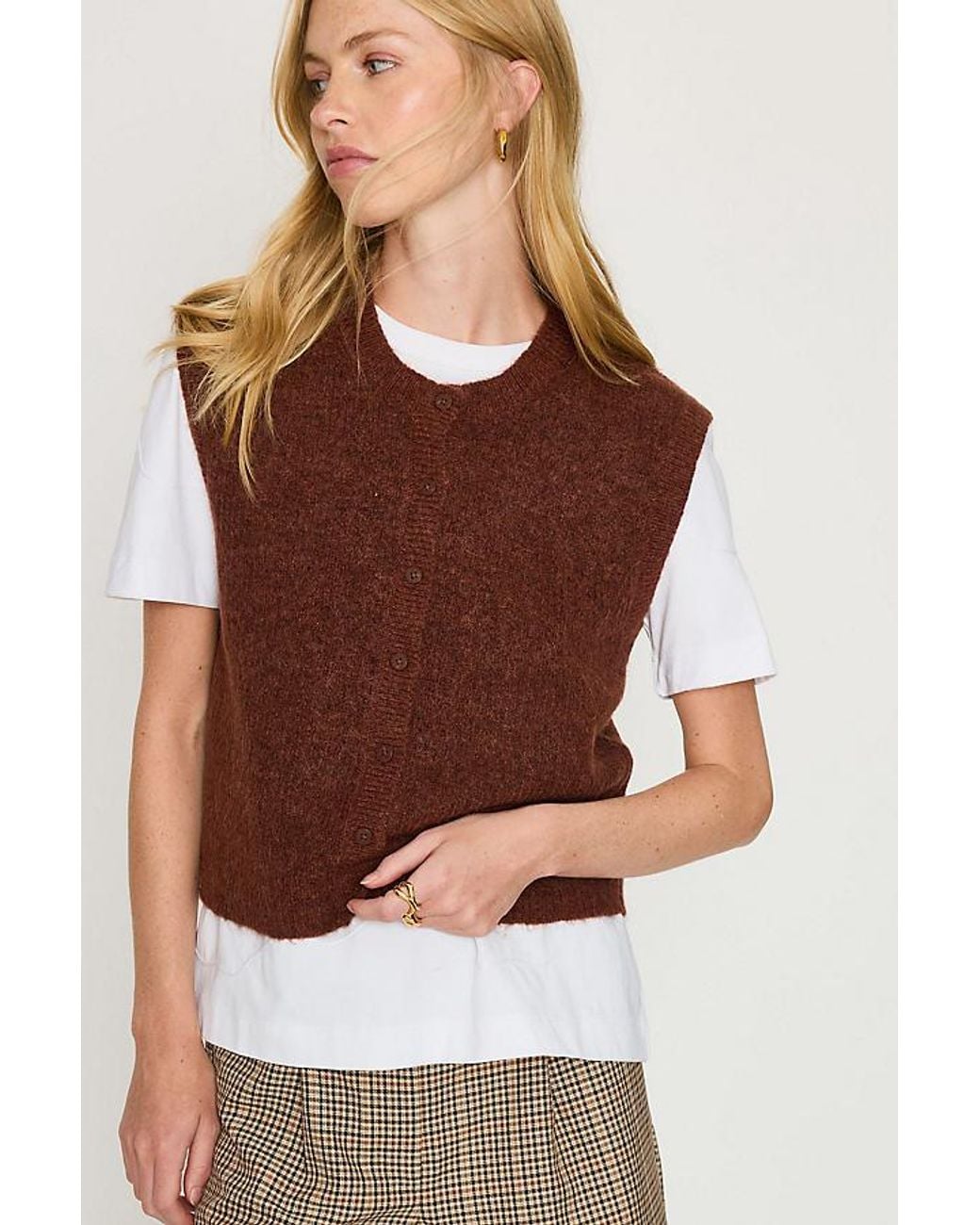 SELECTED Brown Lulu Knit Button-Front Vest