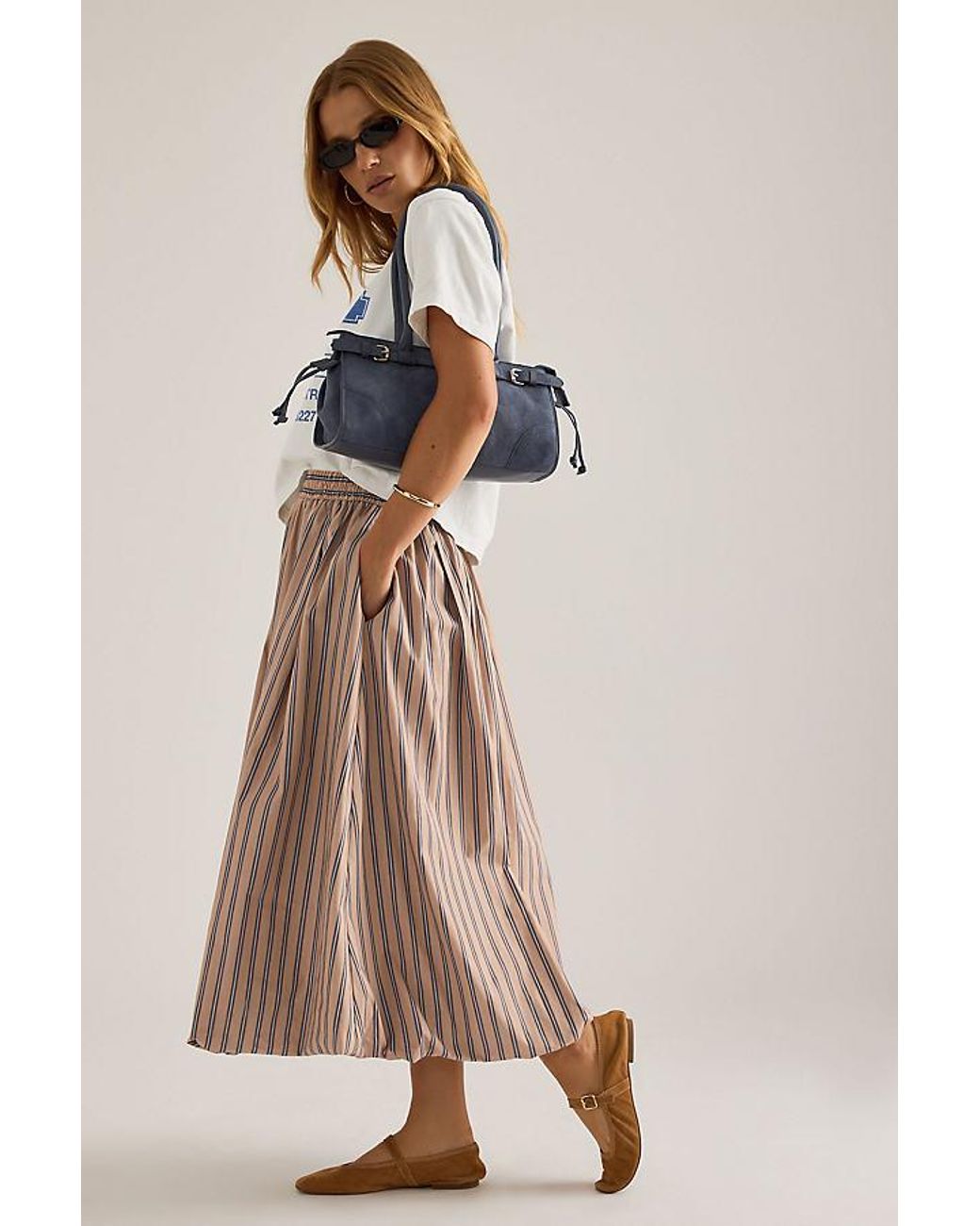 By Anthropologie Natural Bubble Hem Midi Skirt