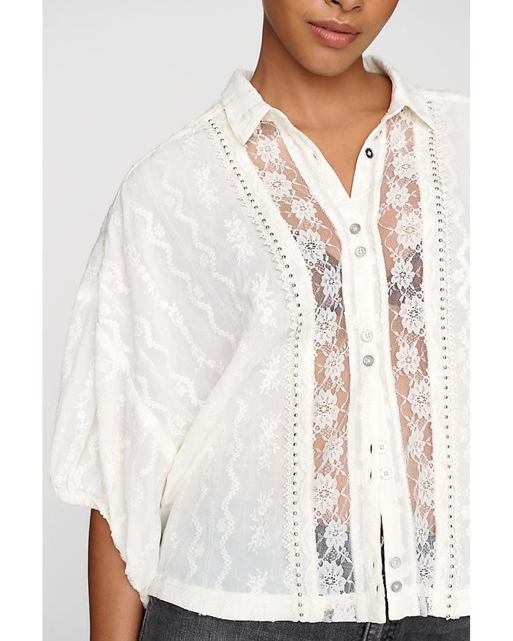Pilcro White Quincy Lace Embroidered Blouse By