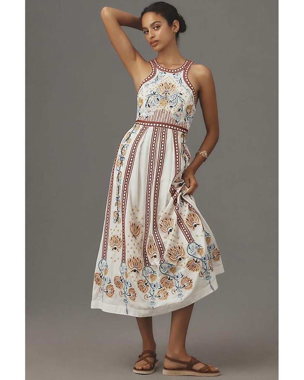 By Anthropologie Embroidered Back-cutout Midi Dress in Grey | Lyst UK By Anthropologie Embroidered Back-cutout Midi Dress in Grey | Lyst UK