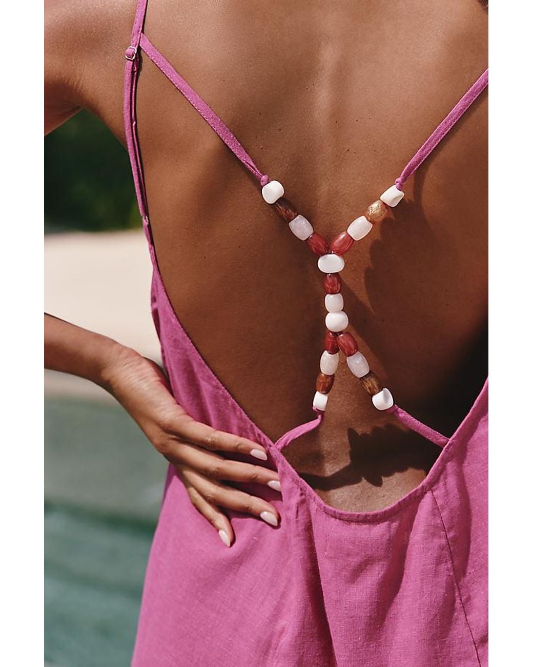 Celandine Pink Linen-Blend Beaded Cross-Back Mini Dress