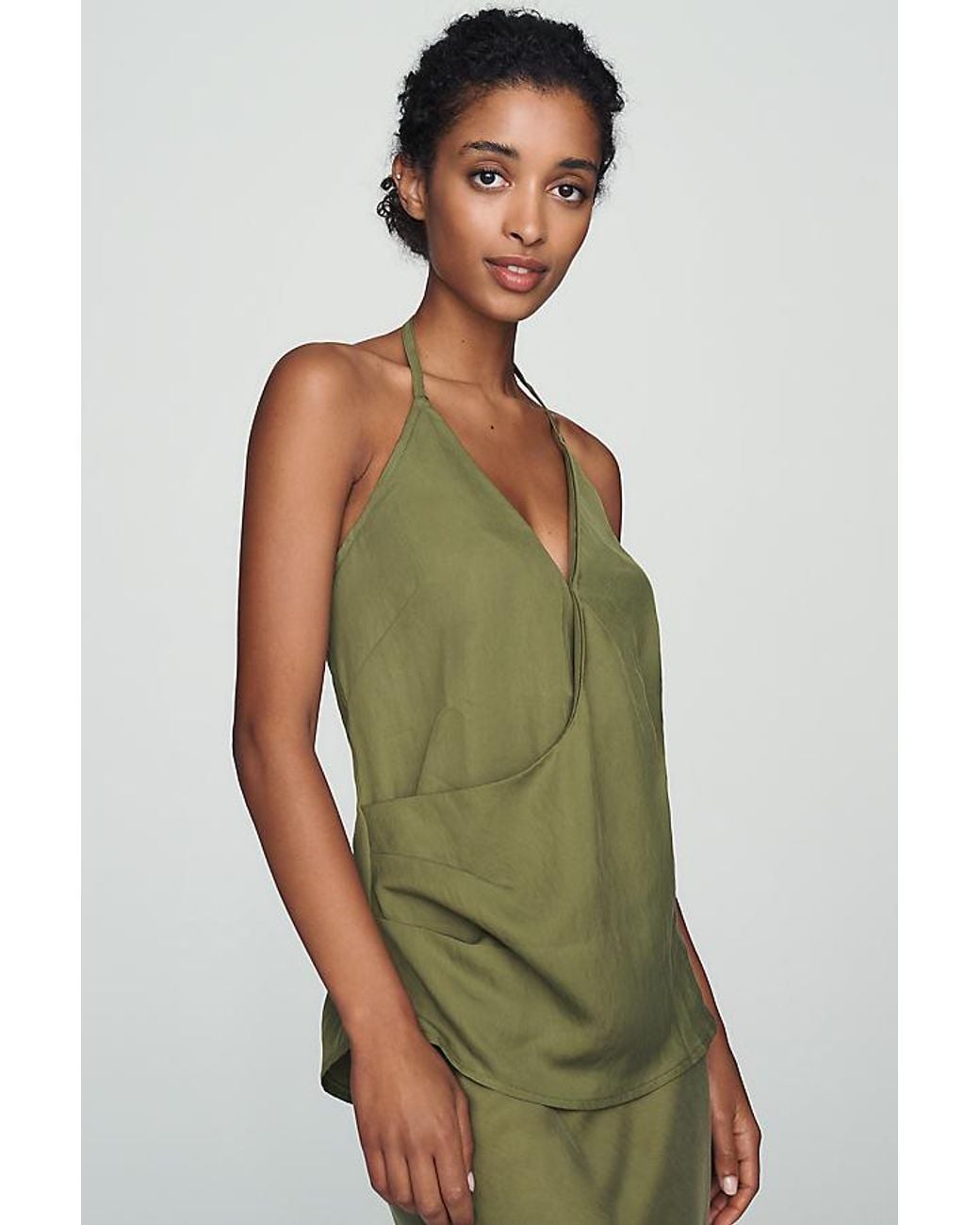 By Anthropologie Green Bias Wrap Halter Top