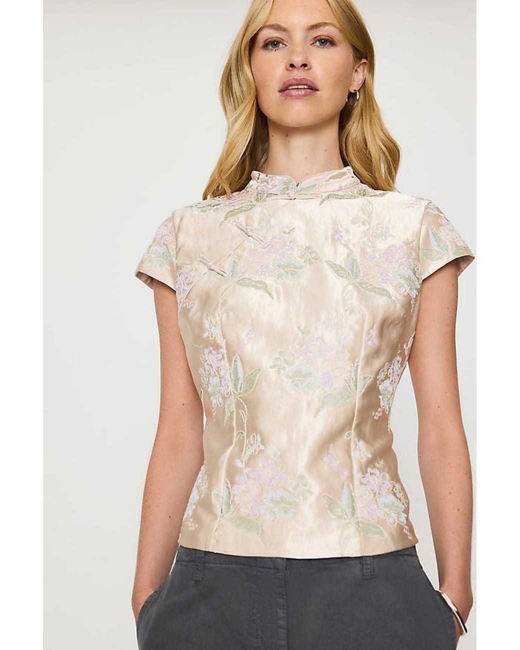 By Anthropologie White Mandarin Collar Top