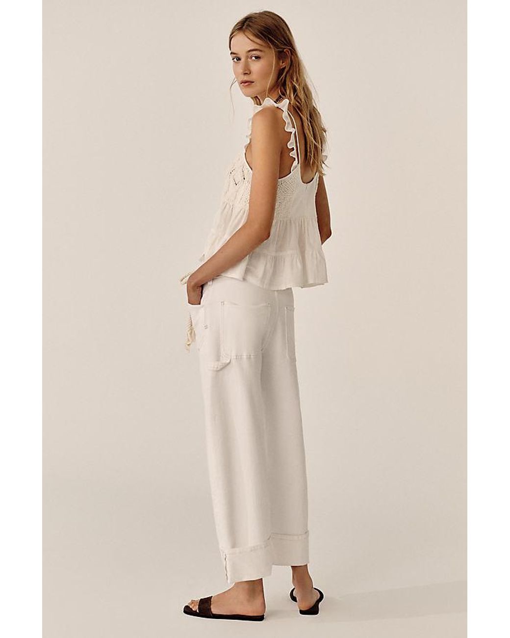 Pilcro White The Kayden High-Rise Cuffed Tapered Jeans By