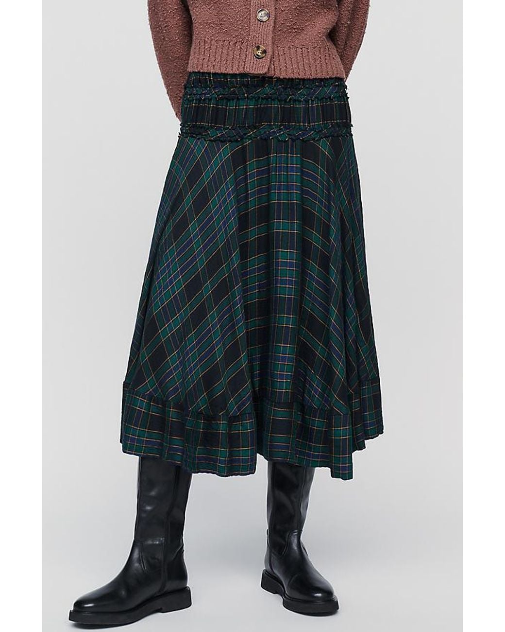 Anthropologie Blue By Plaid Circle Midi Skirt