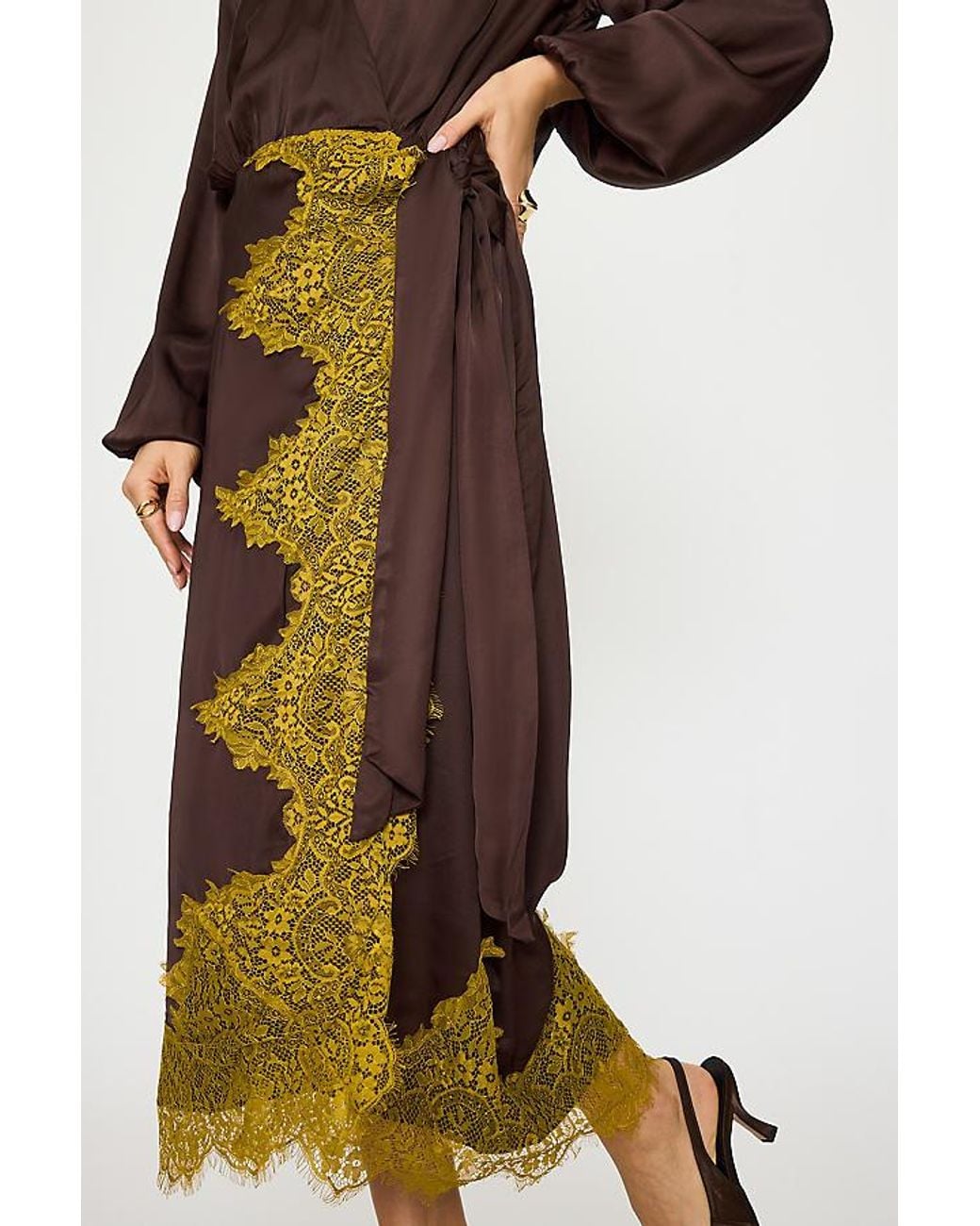 Never Fully Dressed Brown Isabella Satin Midi Wrap Dress