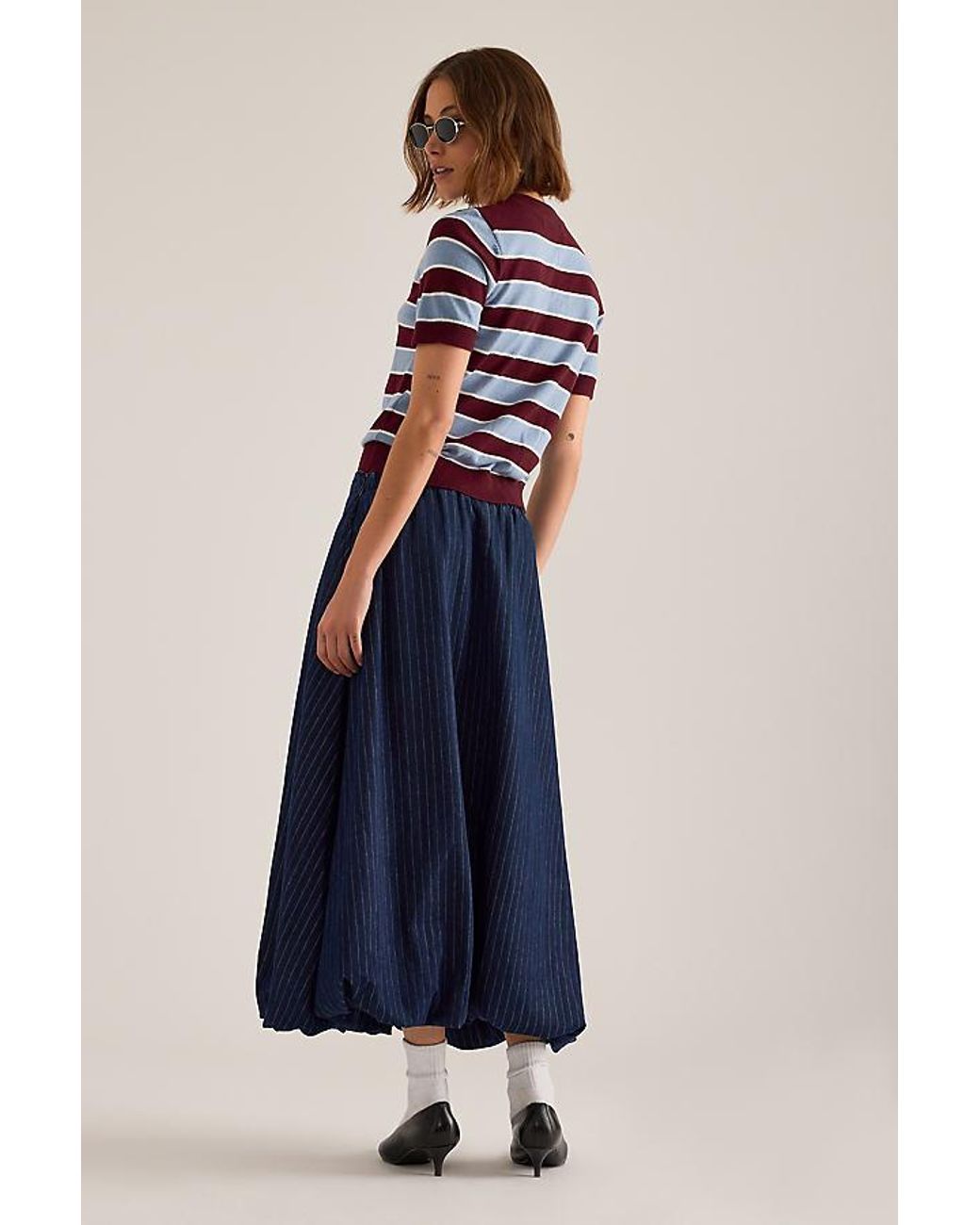 By Anthropologie Blue Denim Midi Bubble Skirt