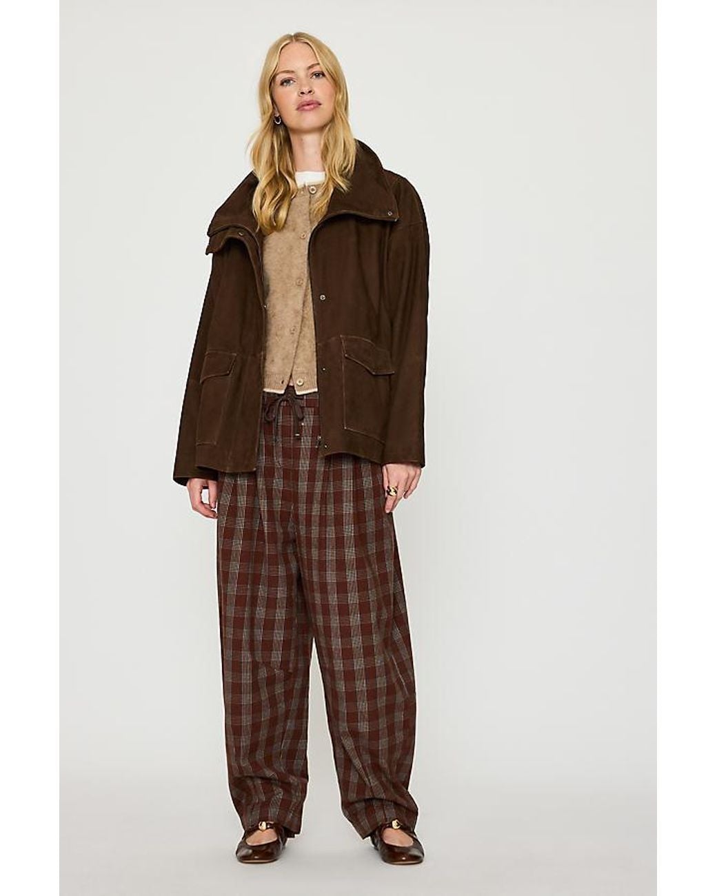 By Anthropologie Multicolor Billie Brushed Check Barrel Trousers