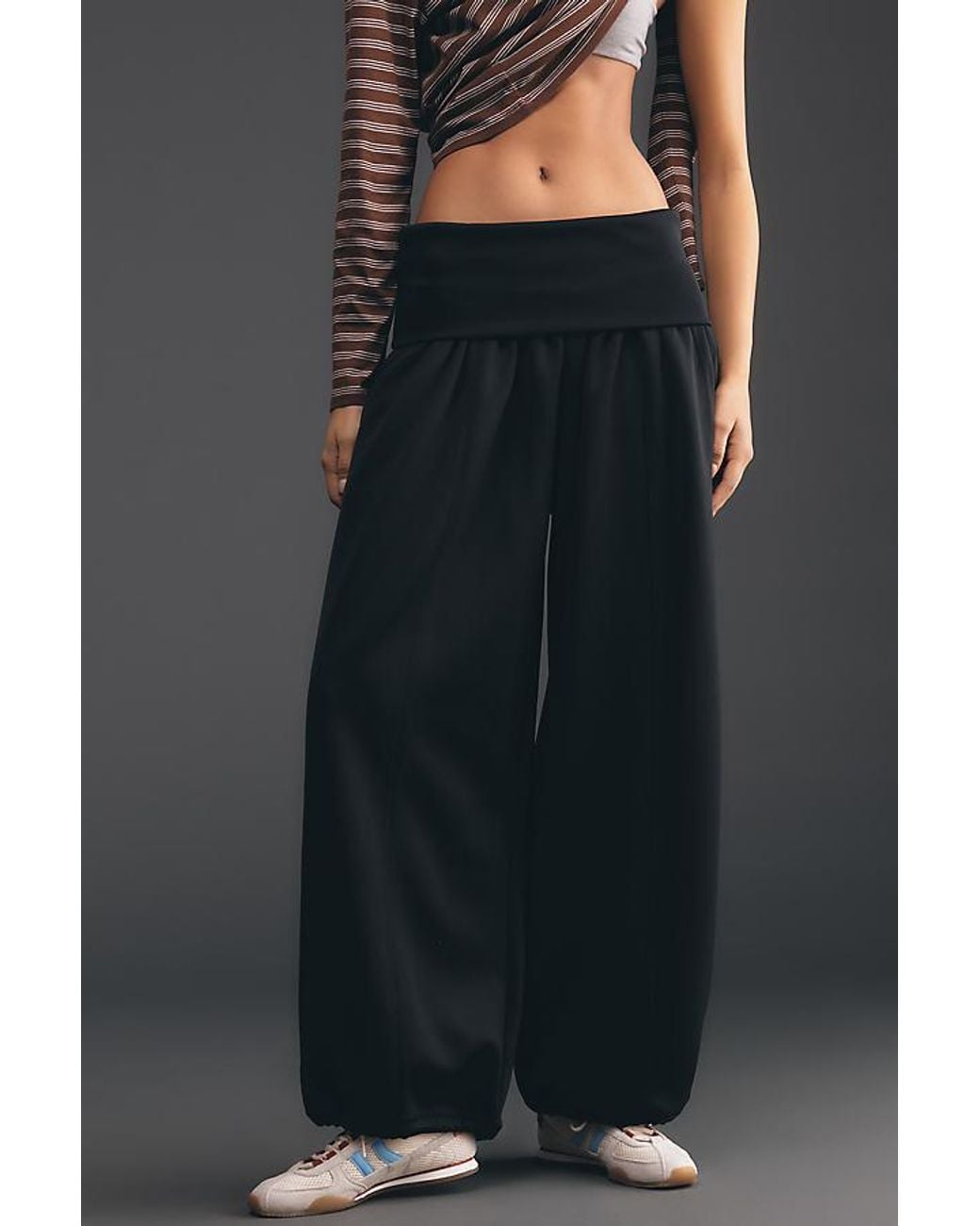 Daily Practice Black Foldover Balloon Trousers