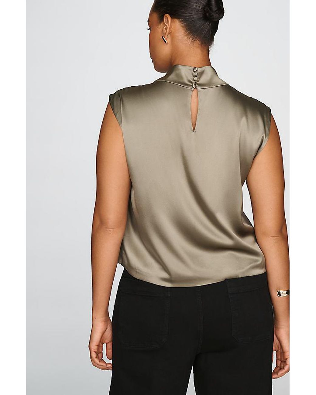 By Anthropologie Green Stretch Silk Cowl-Neck Top