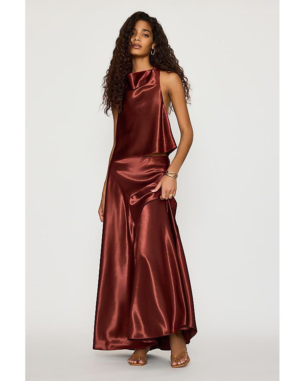 Bardot Red Toni Full Satin Maxi Skirt