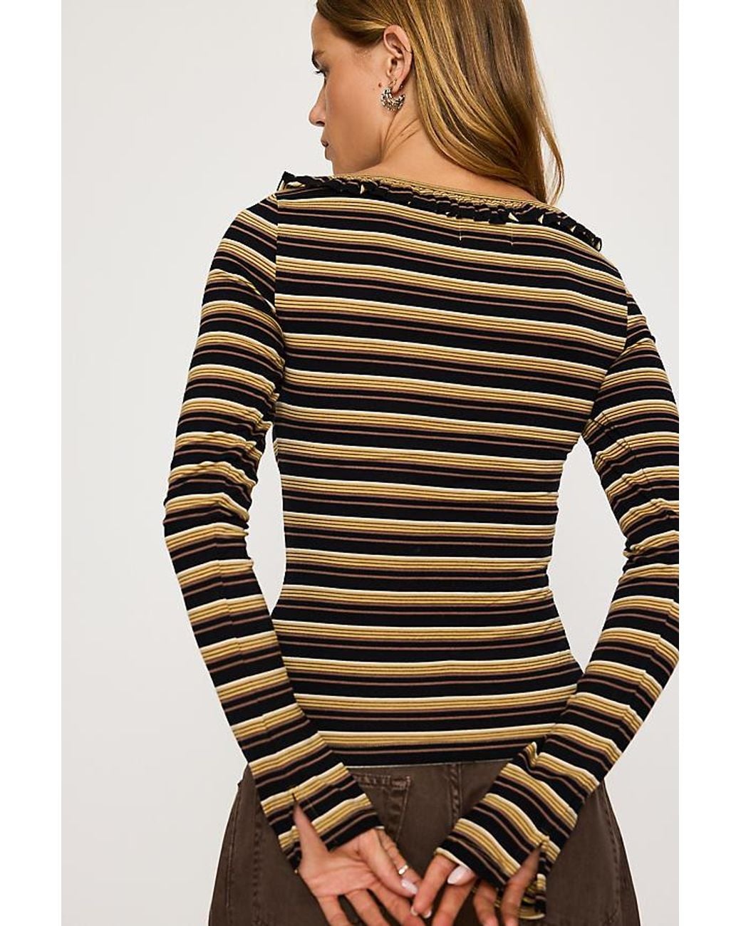 Damson Madder Brown Gem Stripe Long-Sleeve Top