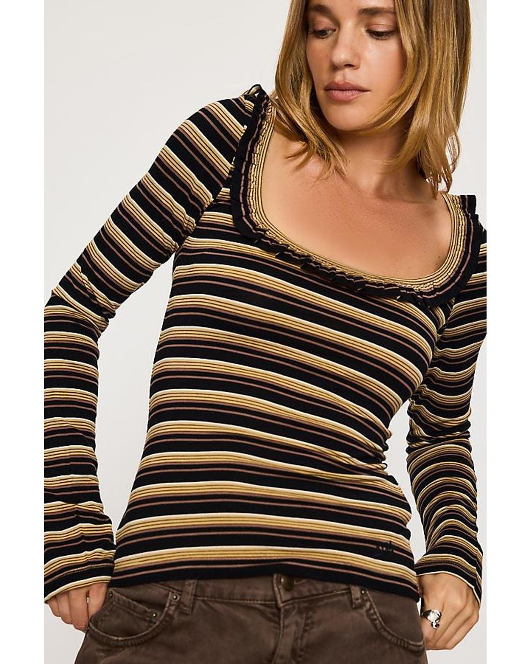 Damson Madder Brown Gem Stripe Long-Sleeve Top