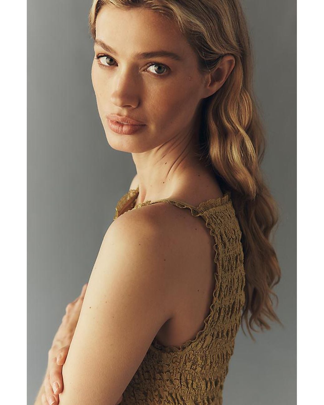 Maeve Brown Shirred Tank Top