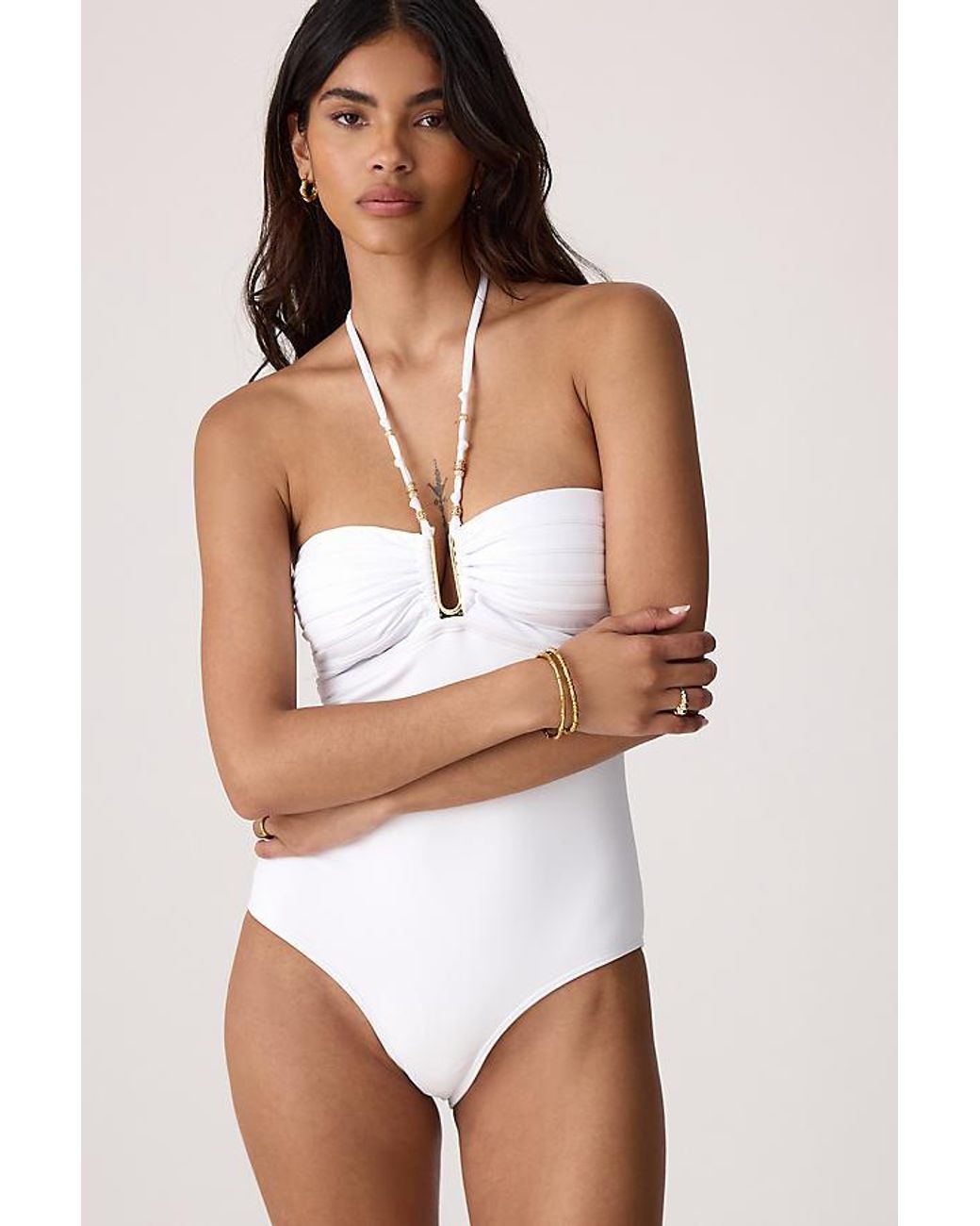 Sea Level White De Luxe U-Bar Halter One-Piece Swimsuit