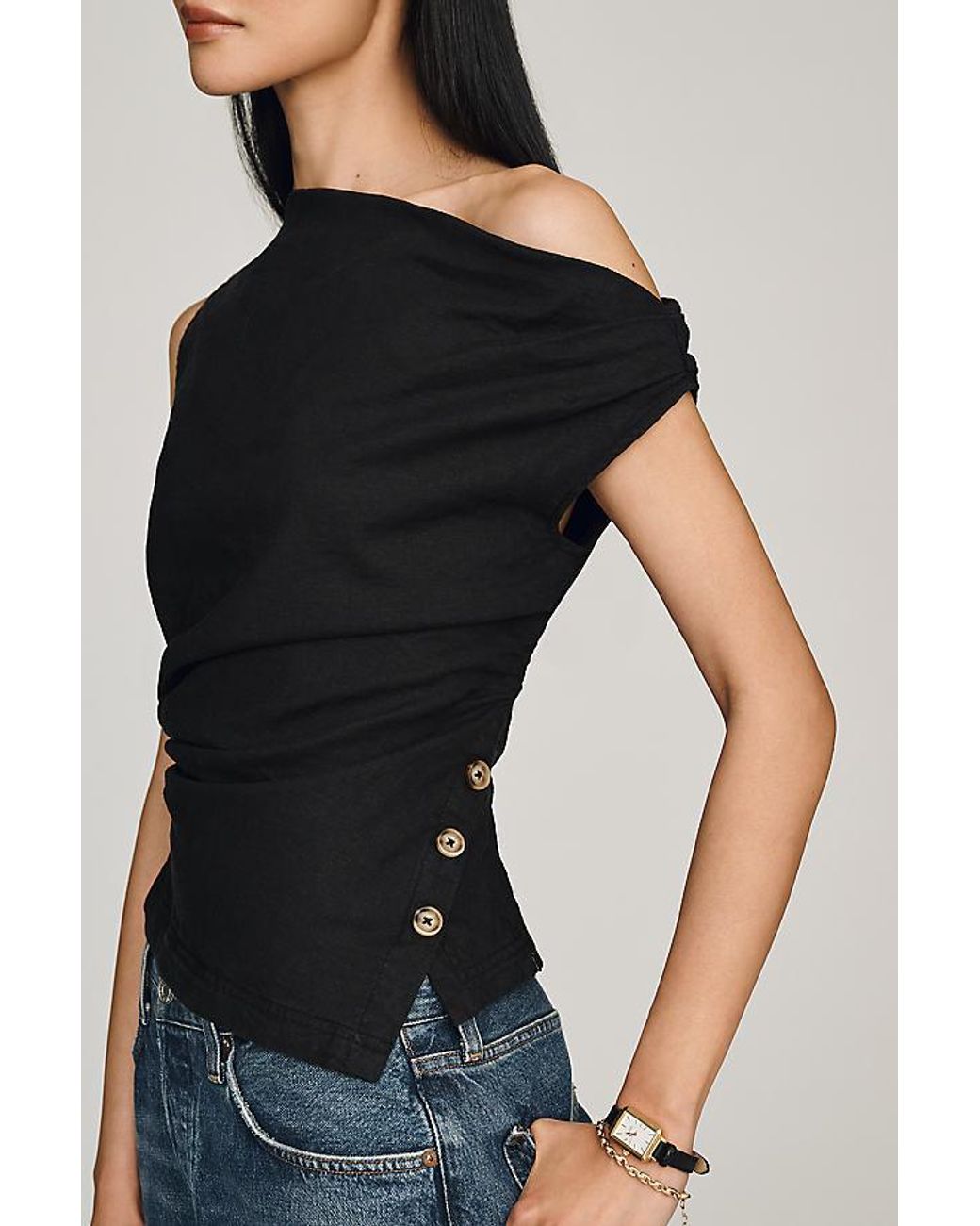 By Anthropologie Black Off-Shoulder Top