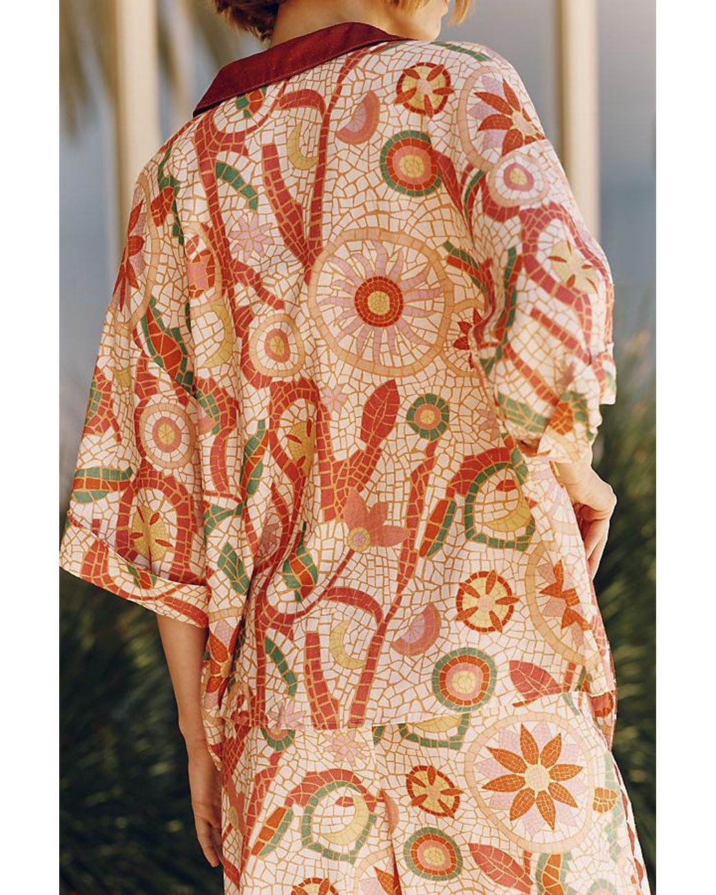 Celandine Orange Linen-Blend Printed Shirt