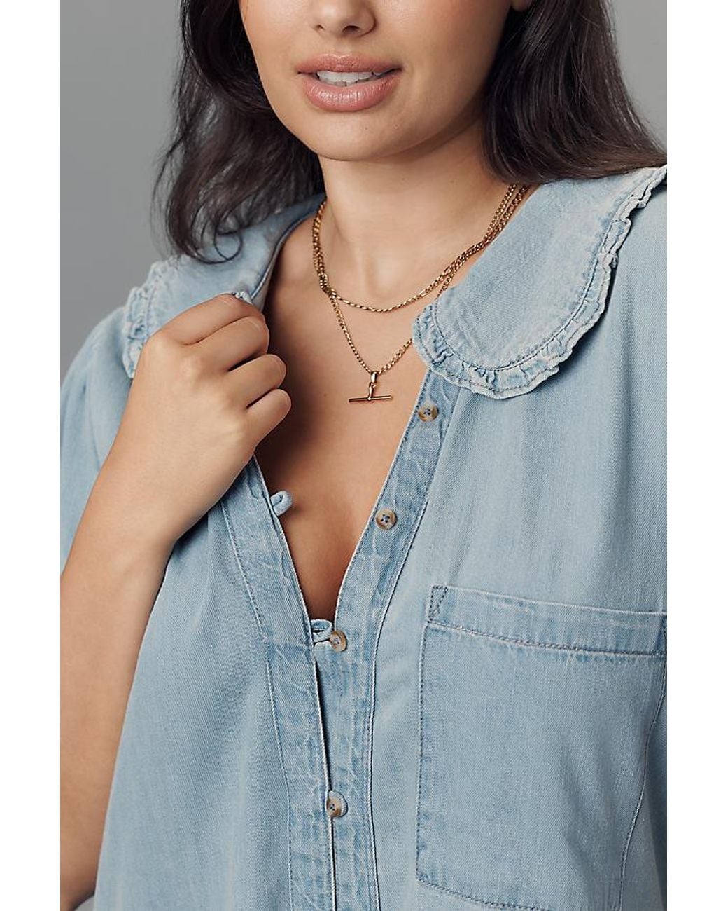 Pilcro Blue The Keira Collared Button-Front Mini Dress By