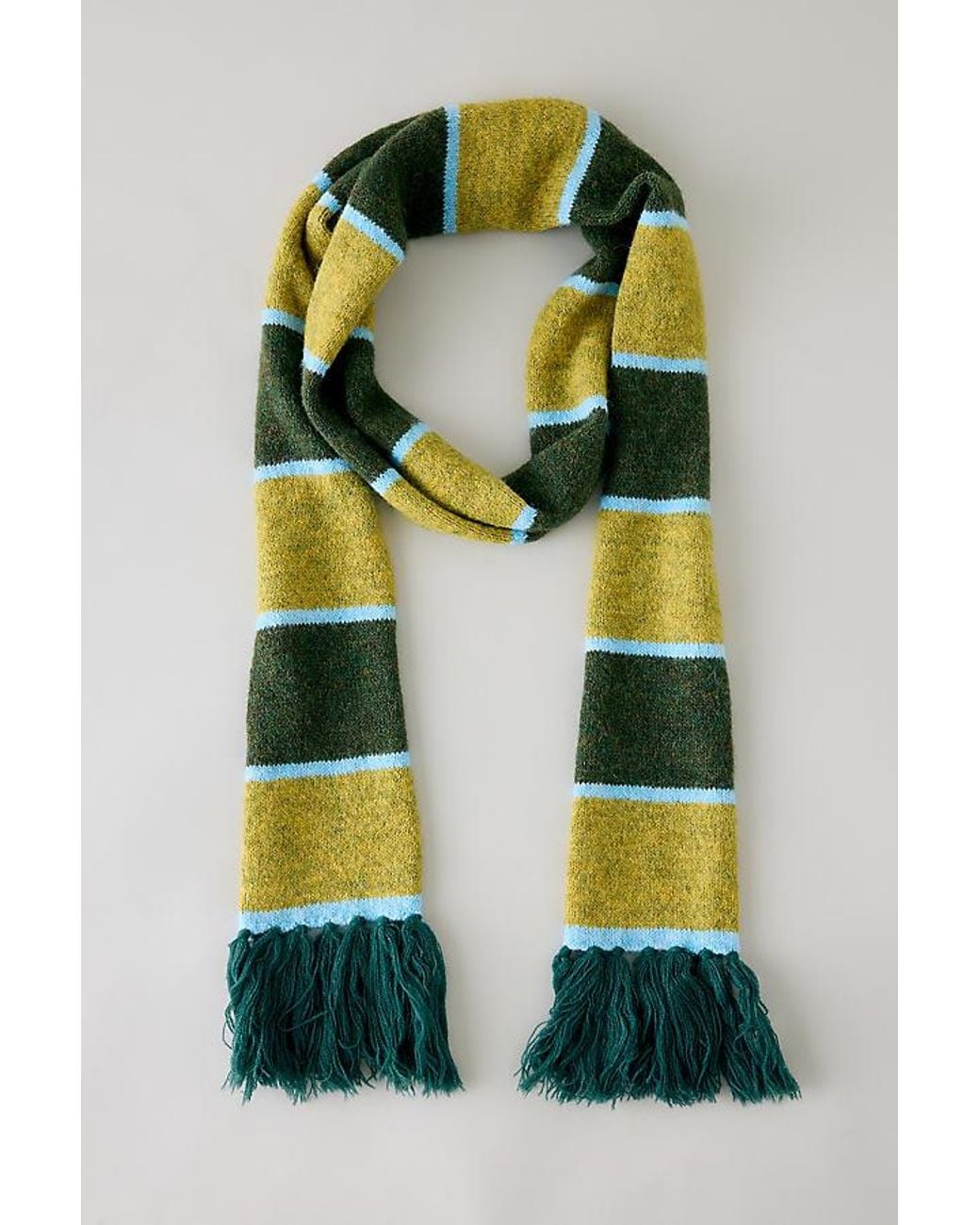 By Anthropologie Green Fringe Stripe Skinny Scarf