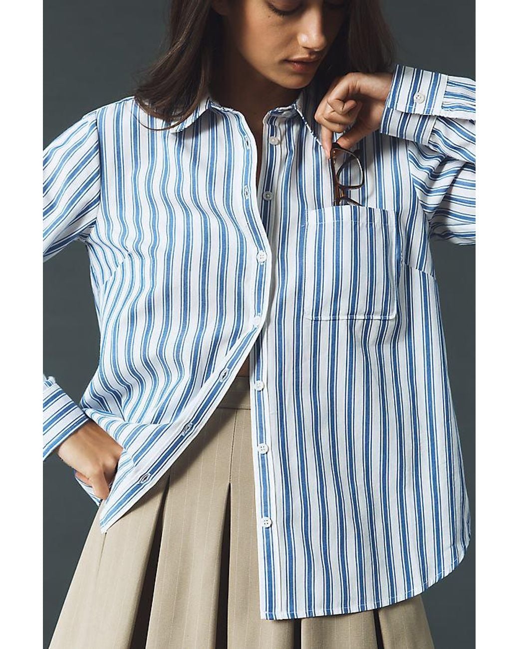 Maeve Gray Kate 100% Cotton Classic Buttondown Shirt