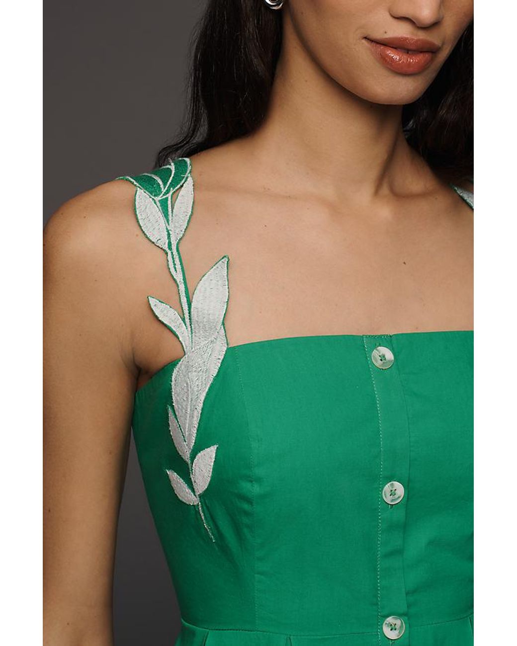 Maeve Green 3D Floral Sleeveless Midi Dress