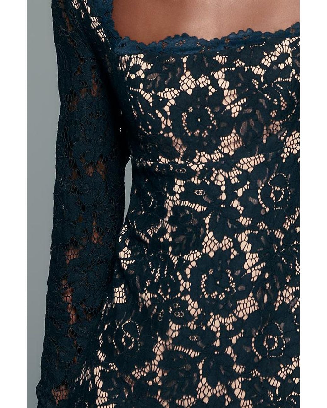 By Anthropologie Gray Lace Square Neck Mini Dress