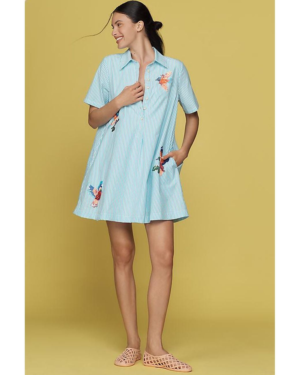 By Anthropologie The Pollie Short-Sleeve Swing Tunic Mini Dress: Embroidered  Edition in Blue | Lyst UK