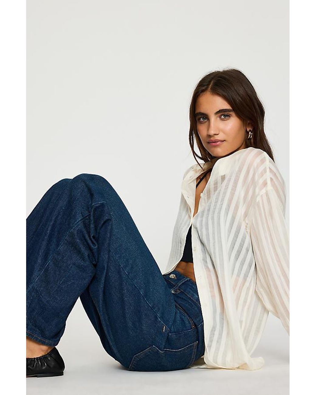 GOOD AMERICAN Blue Good Waist Palazzo Jeans
