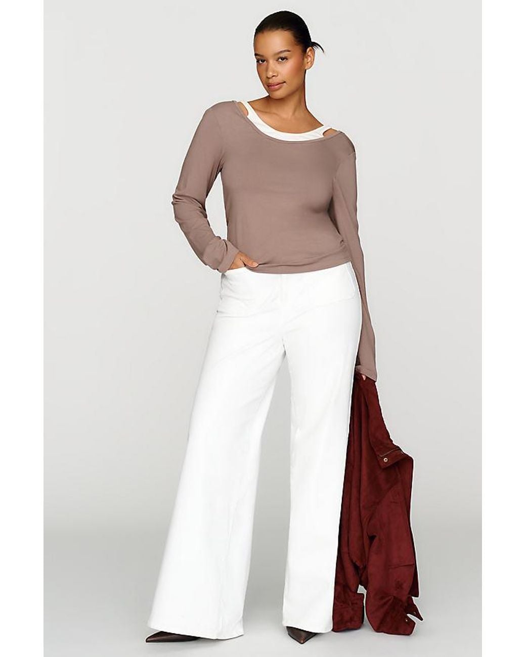 By Anthropologie Brown 100% Cotton Layered Ribbed Top